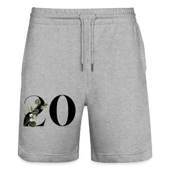 Nummer 20 Blumengrün -20. Geburtstag Blumen - Stanley/Stella Unisex Bio Joggingshorts Trainer  - Grau meliert - Vorne - Nik (191cm) & Marisol (170cm)