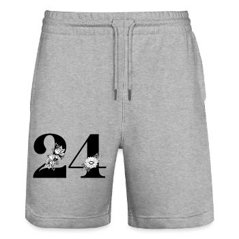 Numéro 24 floral noir -24e anniversaire floral - Short de jogging bio TRAINER Stanley/Stella unisexe - gris chiné - Devant - Nik (191cm) & Marisol (170cm)