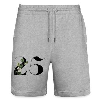 Number 25 Floral Green -25th Floral Birthday - Stanley/Stella Trainer Unisex Organic Jogging Shorts - heather grey - Front - Nik (191cm) & Marisol (170cm)