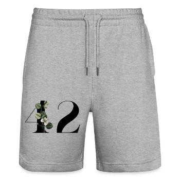 Numéro 42 floral vert - 42e anniversaire floral - Short de jogging bio TRAINER Stanley/Stella unisexe - gris chiné - Devant - Nik (191cm) & Marisol (170cm)