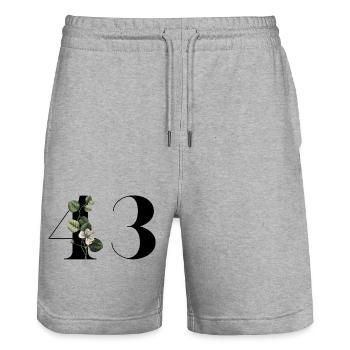 Numéro 43 floral vert - 43e anniversaire floral - Short de jogging bio TRAINER Stanley/Stella unisexe - gris chiné - Devant - Nik (191cm) & Marisol (170cm)