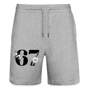 Numéro 67 floral noir - 67e anniversaire floral - Short de jogging bio TRAINER Stanley/Stella unisexe - gris chiné - Devant - Nik (191cm) & Marisol (170cm)