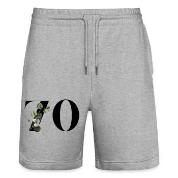 Number 70 Floral Green - 70th Birthday Floral - Stanley/Stella Trainer Unisex Organic Jogging Shorts - heather grey - Front - Nik (191cm) & Marisol (170cm)