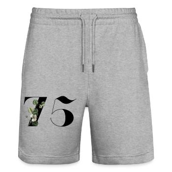 Number 75 Floral Green - 75th Floral Birthday - Stanley/Stella Trainer Unisex Organic Jogging Shorts - heather grey - Front - Nik (191cm) & Marisol (170cm)