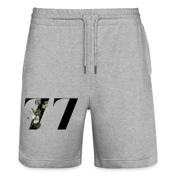 Nummer 77 Blumengrün - 77. Blumengeburtstag - Stanley/Stella Unisex Bio Joggingshorts Trainer  - Grau meliert - Vorne - Nik (191cm) & Marisol (170cm)