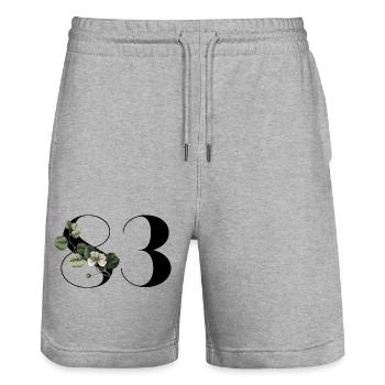 Number 83 Floral Green - 83rd Floral Birthday - Stanley/Stella Trainer Unisex Organic Jogging Shorts - heather grey - Front - Nik (191cm) & Marisol (170cm)
