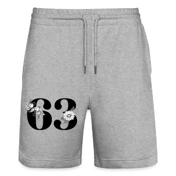 Numéro 63 floral noir - 63e anniversaire floral - Short de jogging bio TRAINER Stanley/Stella unisexe - gris chiné - Devant - Nik (191cm) & Marisol (170cm)