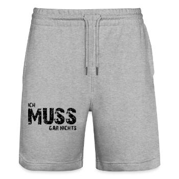 Ich muss gar nichts - Cooler Spruch - Slogan - Stanley/Stella Unisex Bio Joggingshorts Trainer  - Grau meliert - Vorne - Nik (191cm) & Marisol (170cm)