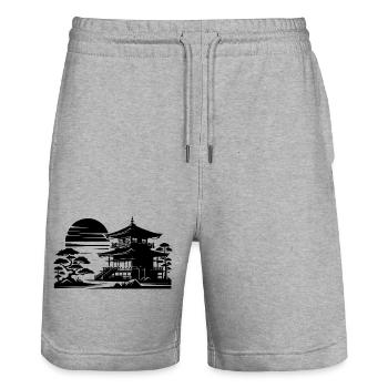 Sunset Temple Asian Landscape - Stanley/Stella Trainer Unisex Organic Jogging Shorts - heather grey - Front - Nik (191cm) & Marisol (170cm)