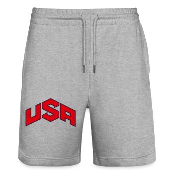 USA - Stanley/Stella Trainer Unisex Organic Jogging Shorts - heather grey - Front - Nik (191cm) & Marisol (170cm)