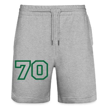 Number 70 sport - Stanley/Stella Trainer Unisex Organic Jogging Shorts - heather grey - Front - Nik (191cm) & Marisol (170cm)