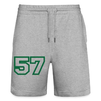 Number 57 green sport - Stanley/Stella Trainer Unisex Organic Jogging Shorts - heather grey - Front - Nik (191cm) & Marisol (170cm)