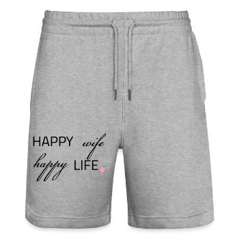 Femme heureuse, vie heureuse - Short de jogging bio TRAINER Stanley/Stella unisexe - gris chiné - Devant - Nik (191cm) & Marisol (170cm)