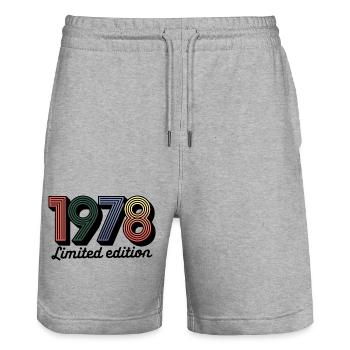 Vintage 1978 limited edition - Stanley/Stella Trainer Unisex Organic Jogging Shorts - heather grey - Front - Nik (191cm) & Marisol (170cm)
