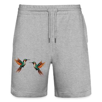 Oiseau Colibri2 - Short de jogging bio TRAINER Stanley/Stella unisexe - gris chiné - Devant - Nik (191cm) & Marisol (170cm)
