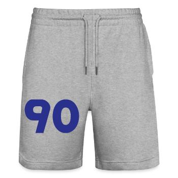 90. 90 ANS. 90e ANNIVERSAIRE. ANNIVERSAIRE 90 ANS. - Short de jogging bio TRAINER Stanley/Stella unisexe - gris chiné - Devant - Nik (191cm) & Marisol (170cm)