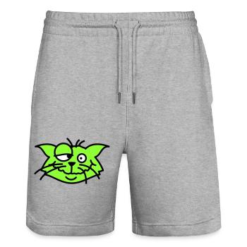 Chat confus plisse les yeux Drôle Folle Grimace - Short de jogging bio TRAINER Stanley/Stella unisexe - gris chiné - Devant - Nik (191cm) & Marisol (170cm)