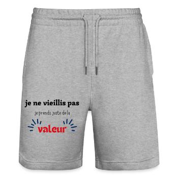 je ne vieillis pas je prends juste de la valeur - Short de jogging bio TRAINER Stanley/Stella unisexe - gris chiné - Devant - Nik (191cm) & Marisol (170cm)