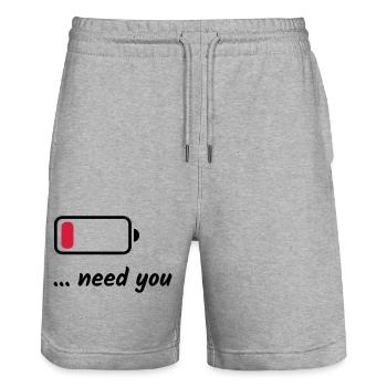 Low Battery Need You - Stanley/Stella Trainer Unisex Organic Jogging Shorts - heather grey - Front - Nik (191cm) & Marisol (170cm)