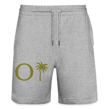 Lettre o vert Palm - Short de jogging bio TRAINER Stanley/Stella unisexe - gris chiné - Devant - Nik (191cm) & Marisol (170cm)