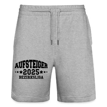 Aufsteiger 2025 Bezirksliga Aufstieg Fußball - Stanley/Stella Unisex Bio Joggingshorts Trainer  - Grau meliert - Vorne - Nik (191cm) & Marisol (170cm)
