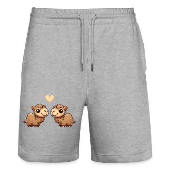 Chameau dessin animé amour - Short de jogging bio TRAINER Stanley/Stella unisexe - gris chiné - Devant - Nik (191cm) & Marisol (170cm)