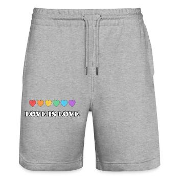 Love is Love Rainbow Hearts LGBTQ Pride Month - Stanley/Stella Trainer Unisex Organic Jogging Shorts - heather grey - Front - Nik (191cm) & Marisol (170cm)