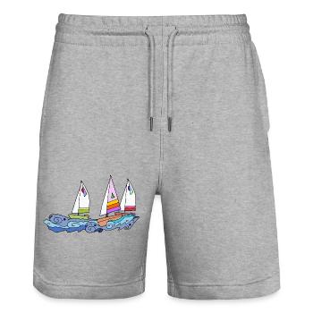 Segelboot - Stanley/Stella Unisex Bio Joggingshorts Trainer  - Grau meliert - Vorne - Nik (191cm) & Marisol (170cm)