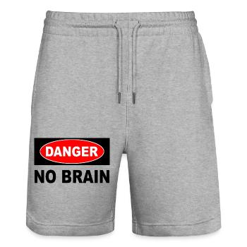 DANGER No Brain – Lustiges Warnschild Motiv - Stanley/Stella Unisex Bio Joggingshorts Trainer  - Grau meliert - Vorne - Nik (191cm) & Marisol (170cm)