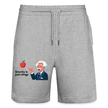 Fun physics design – Gravity is just clingy - Stanley/Stella Trainer Unisex Organic Jogging Shorts - heather grey - Front - Nik (191cm) & Marisol (170cm)