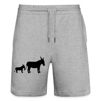 baby child small young family mom dad donkey pf - Stanley/Stella Trainer Unisex Organic Jogging Shorts - heather grey - Front - Nik (191cm) & Marisol (170cm)