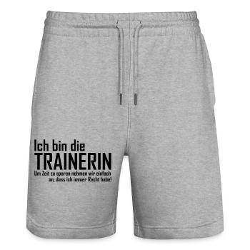 Trainerin - Stanley/Stella Unisex Bio Joggingshorts Trainer  - Grau meliert - Vorne - Nik (191cm) & Marisol (170cm)