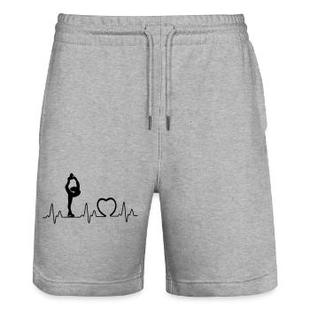 Heartbeat with heart ice1 - Stanley/Stella Trainer Unisex Organic Jogging Shorts - heather grey - Front - Nik (191cm) & Marisol (170cm)