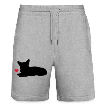 Corgi - Short de jogging bio TRAINER Stanley/Stella unisexe - gris chiné - Devant - Nik (191cm) & Marisol (170cm)