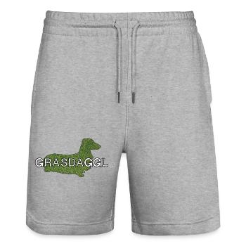 Grasdaggl typisch schwäbisches Schempfword - Stanley/Stella Unisex Bio Joggingshorts Trainer  - Grau meliert - Vorne - Nik (191cm) & Marisol (170cm)