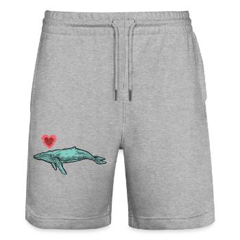 baleines mer poisson eau mer mer cachalot coeur - Short de jogging bio TRAINER Stanley/Stella unisexe - gris chiné - Devant - Nik (191cm) & Marisol (170cm)