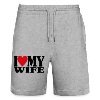 J’aime ma femme assortie au cadeau de la Saint-Valentin - Short de jogging bio TRAINER Stanley/Stella unisexe - gris chiné - Devant - Nik (191cm) & Marisol (170cm)