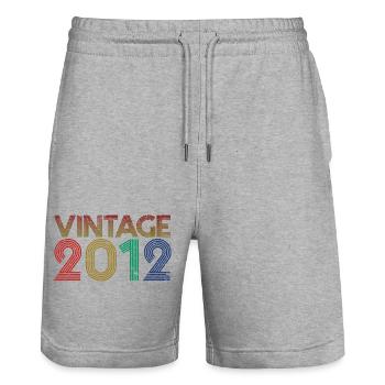 Retro Vintage 2012 - 11 Years Old Birthday Present - Stanley/Stella Trainer Unisex Organic Jogging Shorts - heather grey - Front - Nik (191cm) & Marisol (170cm)