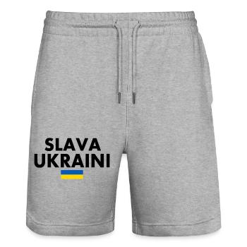 Slava ukraini - Short de jogging bio TRAINER Stanley/Stella unisexe - gris chiné - Devant - Nik (191cm) & Marisol (170cm)