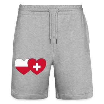 Polen Schweiz Flagge Herz - Stanley/Stella Unisex Bio Joggingshorts Trainer  - Grau meliert - Vorne - Nik (191cm) & Marisol (170cm)