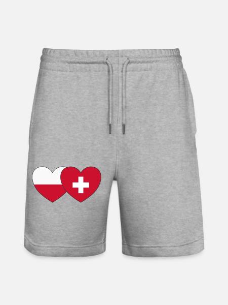 Poland Switzerland Flag Heart - Stanley/Stella Trainer Unisex Organic Jogging Shorts - heather grey