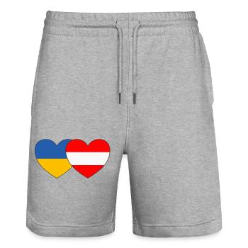 Ukraine Austria Flag Heart - Stanley/Stella Trainer Unisex Organic Jogging Shorts - heather grey - Front - Nik (191cm) & Marisol (170cm)