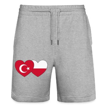 Turkey Poland Flag Heart - Stanley/Stella Trainer Unisex Organic Jogging Shorts - heather grey - Front - Nik (191cm) & Marisol (170cm)
