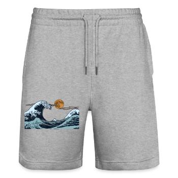 Kanagawa Waves Aesthetic Japanese Art Great Wave - Stanley/Stella Trainer Unisex Organic Jogging Shorts - heather grey - Front - Nik (191cm) & Marisol (170cm)