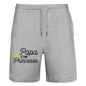 Papa d'une Princesse Cadeau Père et Fille - Short de jogging bio TRAINER Stanley/Stella unisexe - gris chiné - Devant - Nik (191cm) & Marisol (170cm)