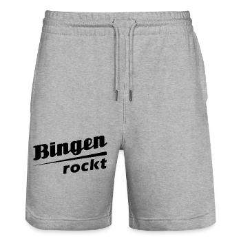 Bingen rockt - Textdesign mit Stadtnamen - Stanley/Stella Unisex Bio Joggingshorts Trainer  - Grau meliert - Vorne - Nik (191cm) & Marisol (170cm)