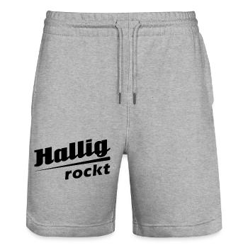 Hallig rockt - Textdesign mit Stadtnamen - Stanley/Stella Unisex Bio Joggingshorts Trainer  - Grau meliert - Vorne - Nik (191cm) & Marisol (170cm)