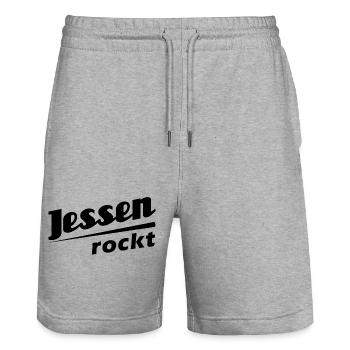 Jessen rockt - Textdesign mit Stadtnamen - Stanley/Stella Unisex Bio Joggingshorts Trainer  - Grau meliert - Vorne - Nik (191cm) & Marisol (170cm)