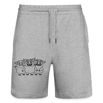 Friendly funny pigs team - Stanley/Stella Trainer Unisex Organic Jogging Shorts - heather grey - Front - Nik (191cm) & Marisol (170cm)