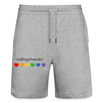 Regenbogenherzchen Lieblingsfreundin - Stanley/Stella Unisex Bio Joggingshorts Trainer  - Grau meliert - Vorne - Nik (191cm) & Marisol (170cm)